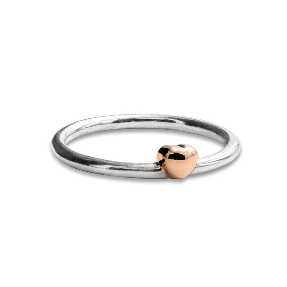 Pandora Silver Ring with Rose Gold Heart